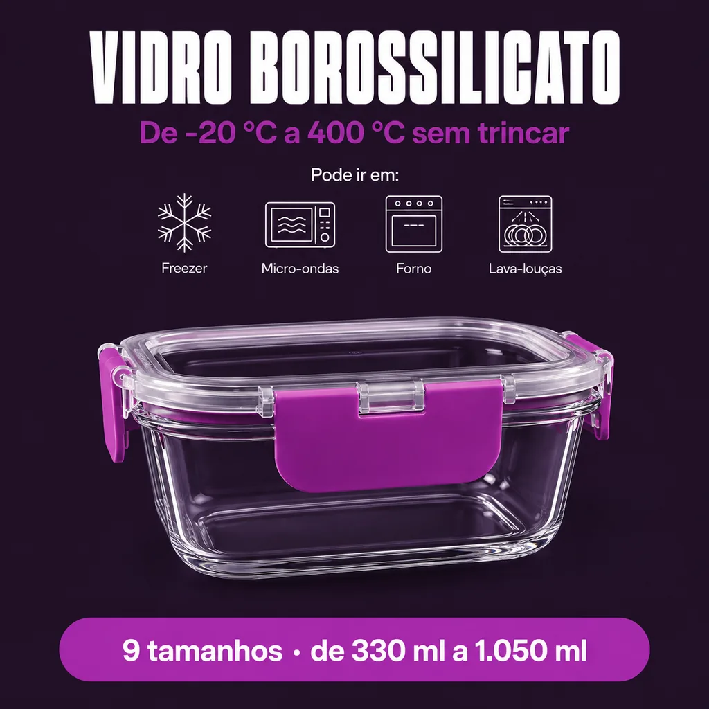 Vidro borossilicato: freezer, micro-ondas, forno e lava-louças
